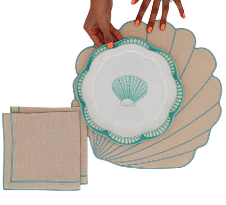 Balearic Blu Scalloped Ceramic Dinner Plates – Set of 4 (+1 Bonus Plate)