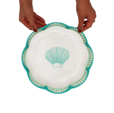 Balearic Blu Scalloped Ceramic Dinner Plates – Set of 4 (+1 Bonus Plate)
