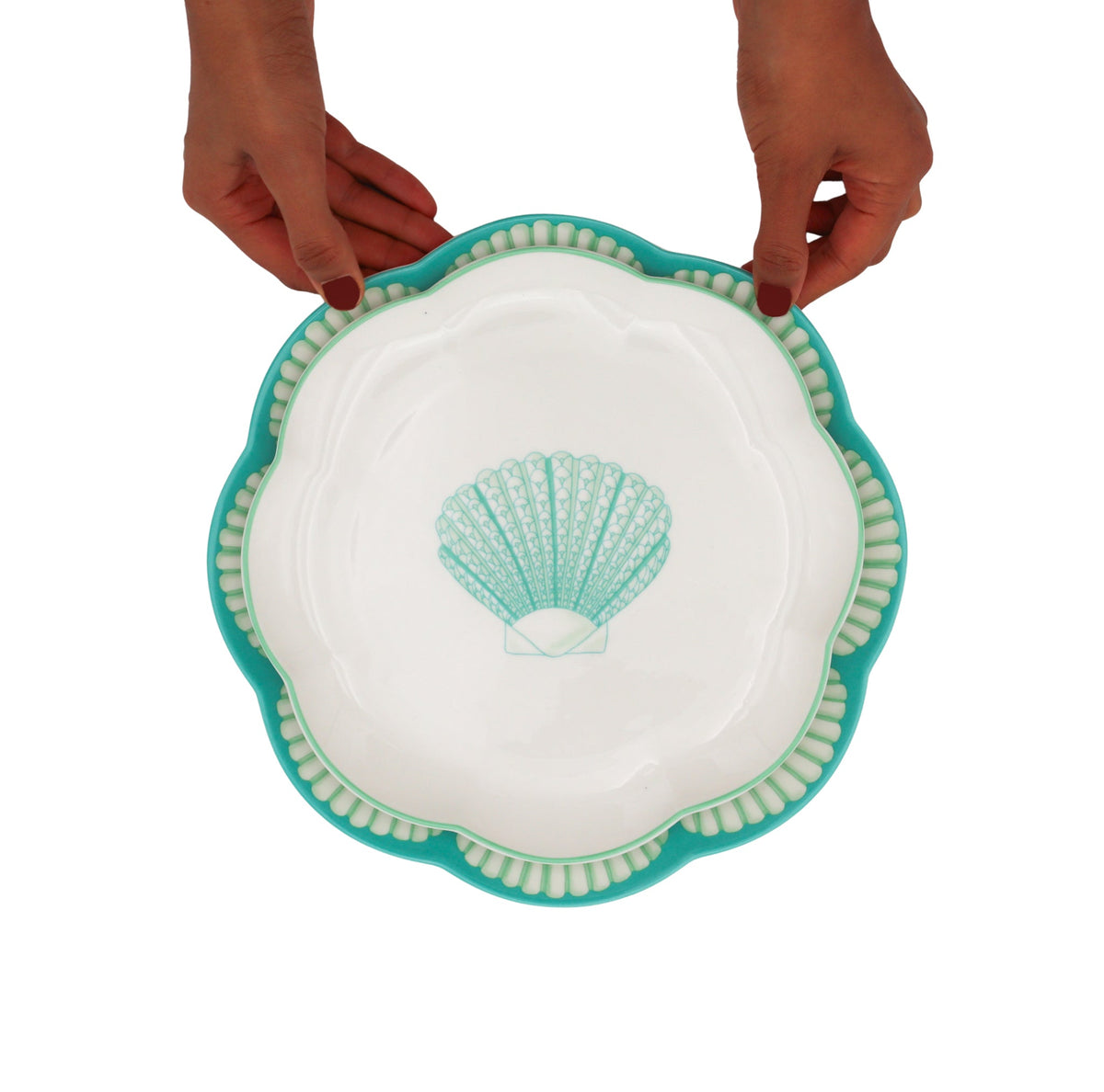 Balearic Blu Scalloped Ceramic Starter Plates – Set of 4 (+1 Bonus Plate)