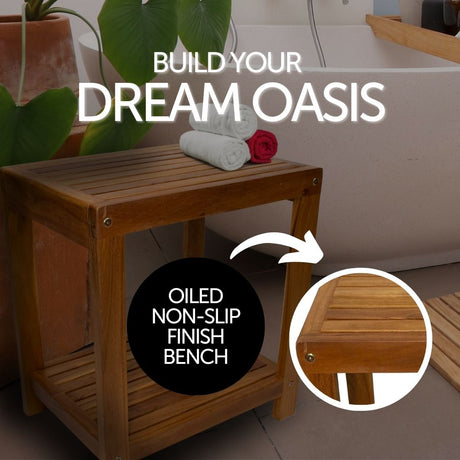 Bali Teak Shower and Bath Spa Bench with Shelf-Parc Decor