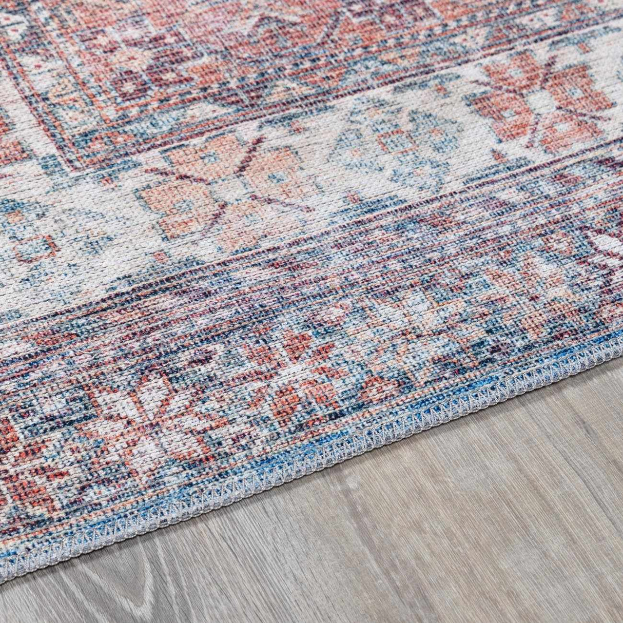 Baltinglass Rust & Blue Washable Area Rug - Clearance-Rugs-Parc Decor