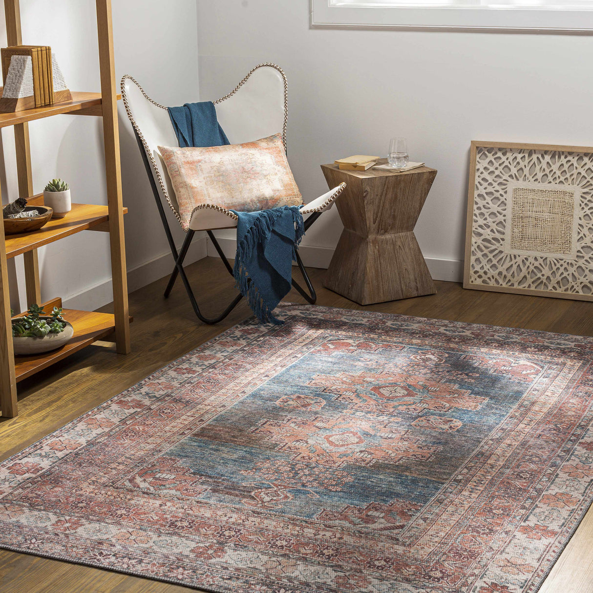Baltinglass Rust & Blue Washable Area Rug - Clearance-Rugs-Parc Decor