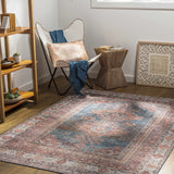 Baltinglass Rust & Blue Washable Area Rug - Clearance-Rugs-Parc Decor