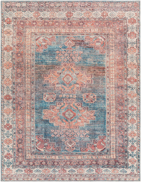 Baltinglass Rust & Blue Washable Area Rug - Clearance-Rugs-Parc Decor