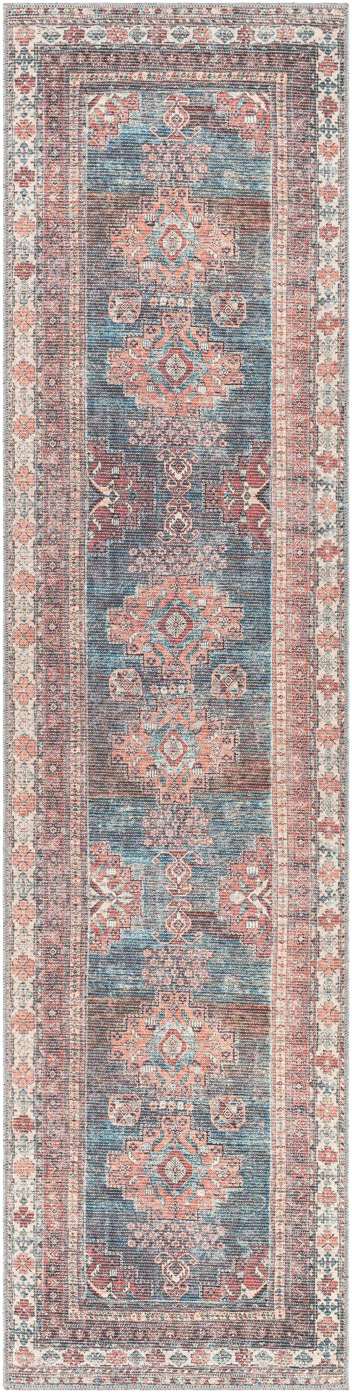 Baltinglass Rust & Blue Washable Area Rug - Clearance-Rugs-Parc Decor