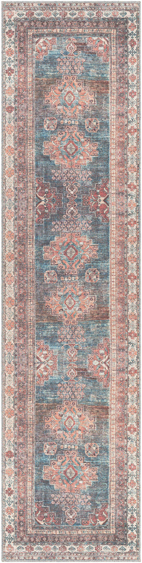 Baltinglass Rust & Blue Washable Area Rug - Clearance-Rugs-Parc Decor