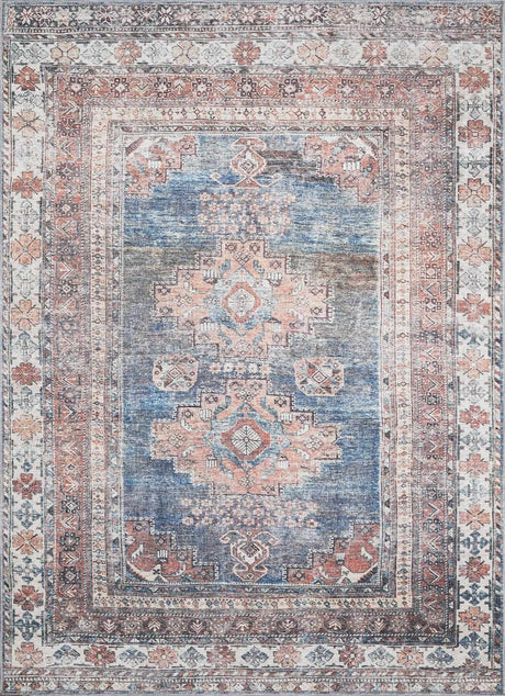 Baltinglass Rust & Blue Washable Area Rug - Clearance-Rugs-Parc Decor