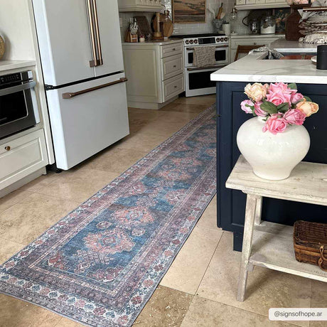 Baltinglass Rust & Blue Washable Area Rug - Clearance-Rugs-Parc Decor