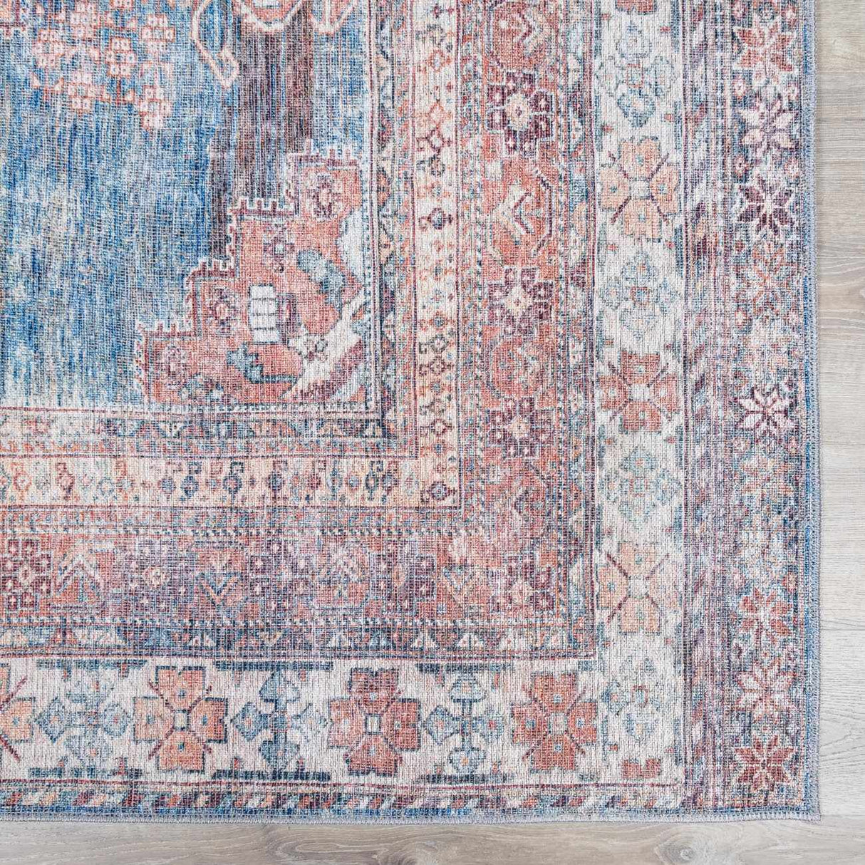 Baltinglass Rust & Blue Washable Area Rug - Clearance-Rugs-Parc Decor