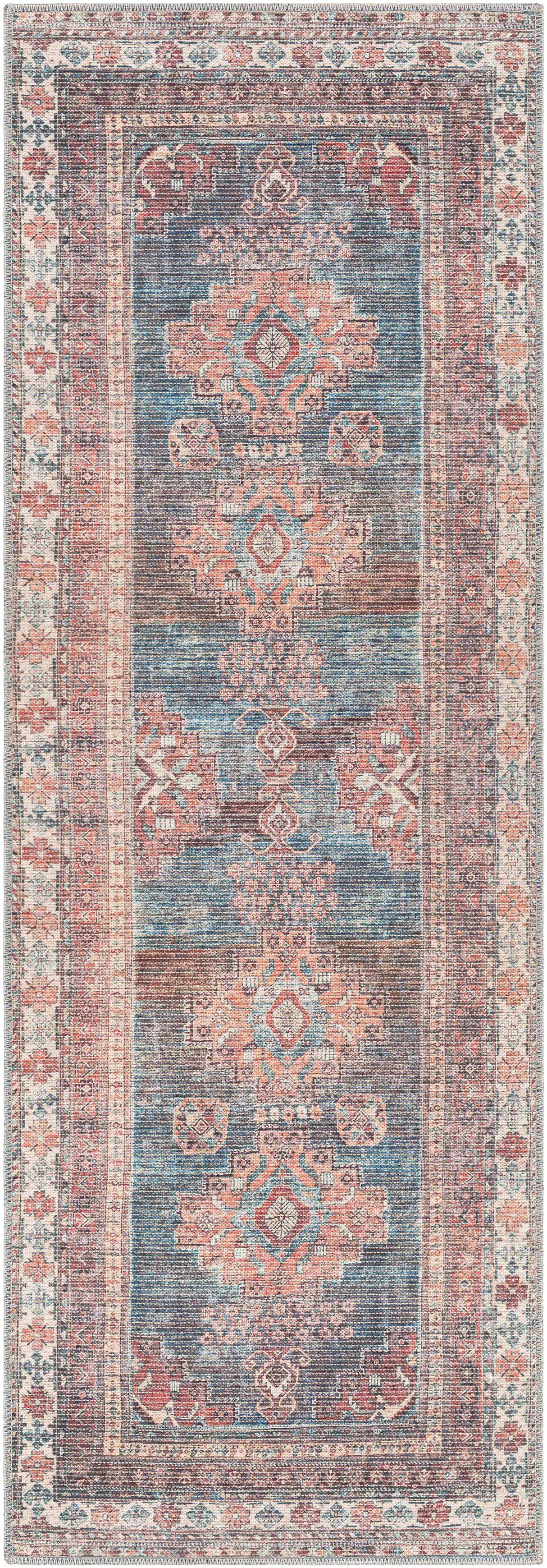 Baltinglass Rust & Blue Washable Area Rug - Clearance-Rugs-Parc Decor
