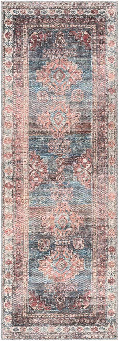 Baltinglass Rust & Blue Washable Area Rug - Clearance-Rugs-Parc Decor