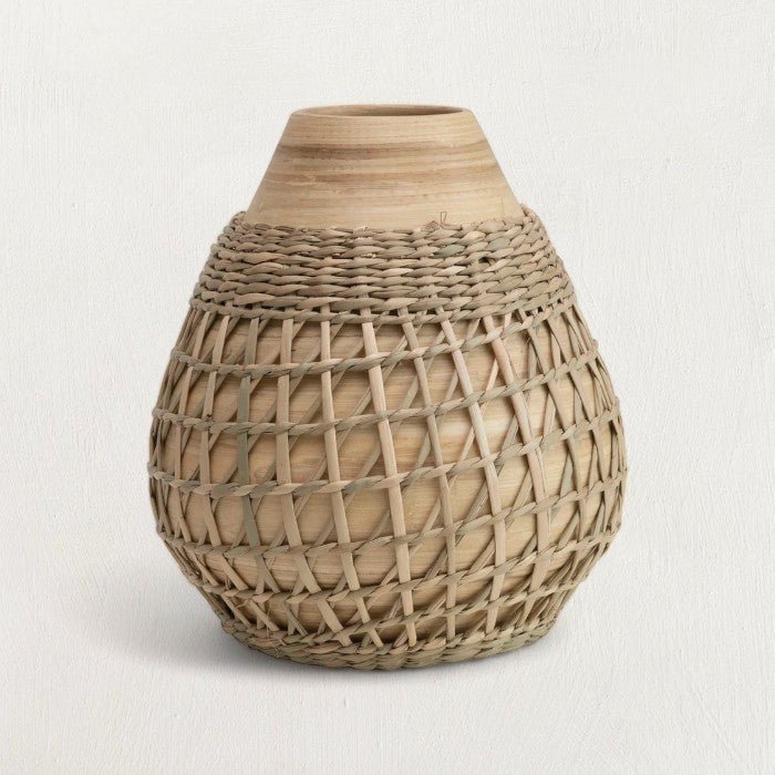 Bamboo Vase with Seagrass Weave-Vases and Jars-Parc Decor