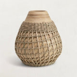 Bamboo Vase with Seagrass Weave-Vases and Jars-Parc Decor