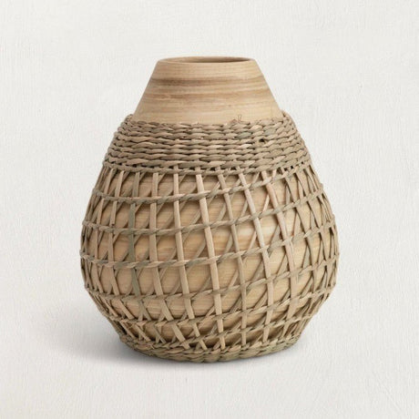 Bamboo Vase with Seagrass Weave-Vases and Jars-Parc Decor