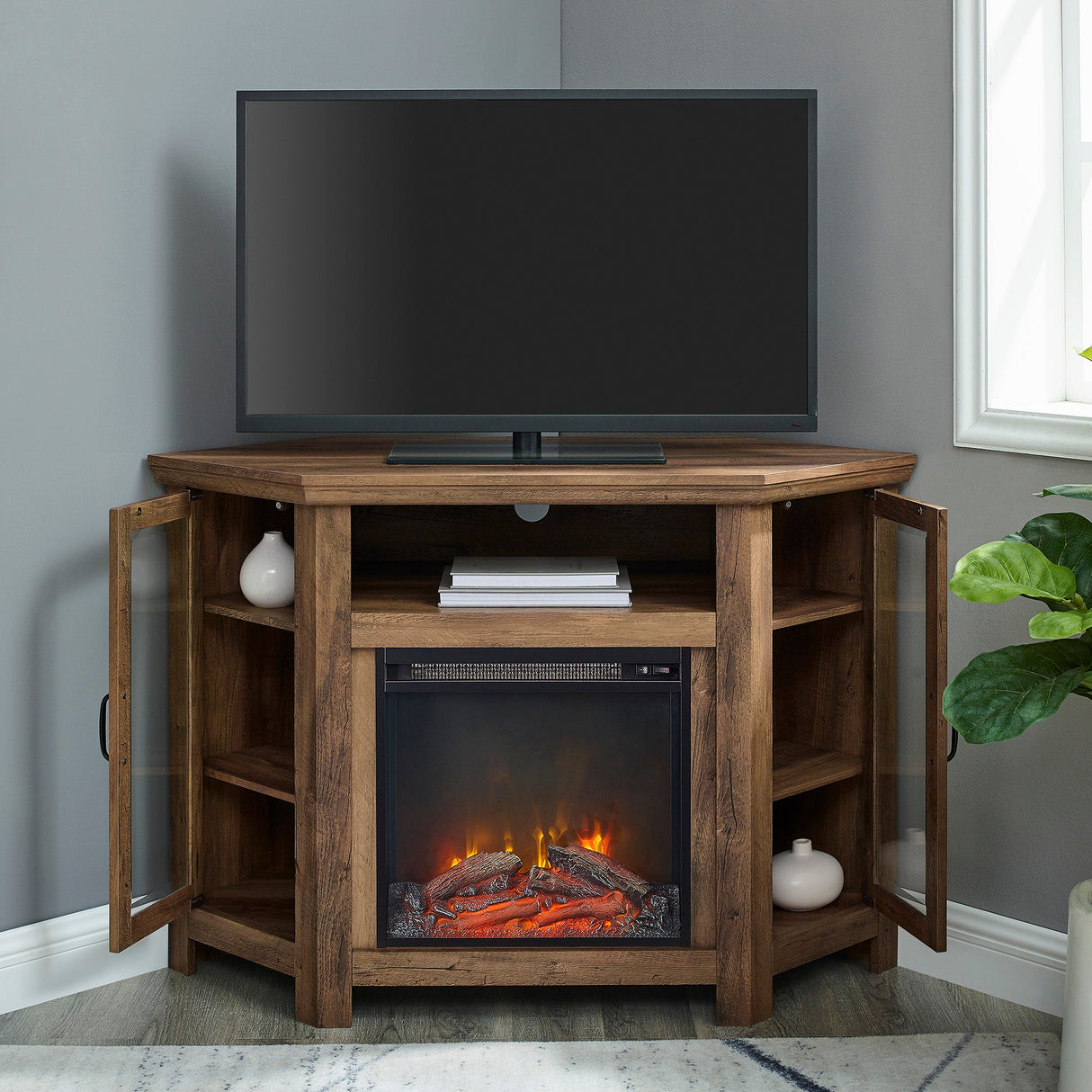 Barn 48" Wood Corner Fireplace TV Stand-Fireplace-Parc Decor