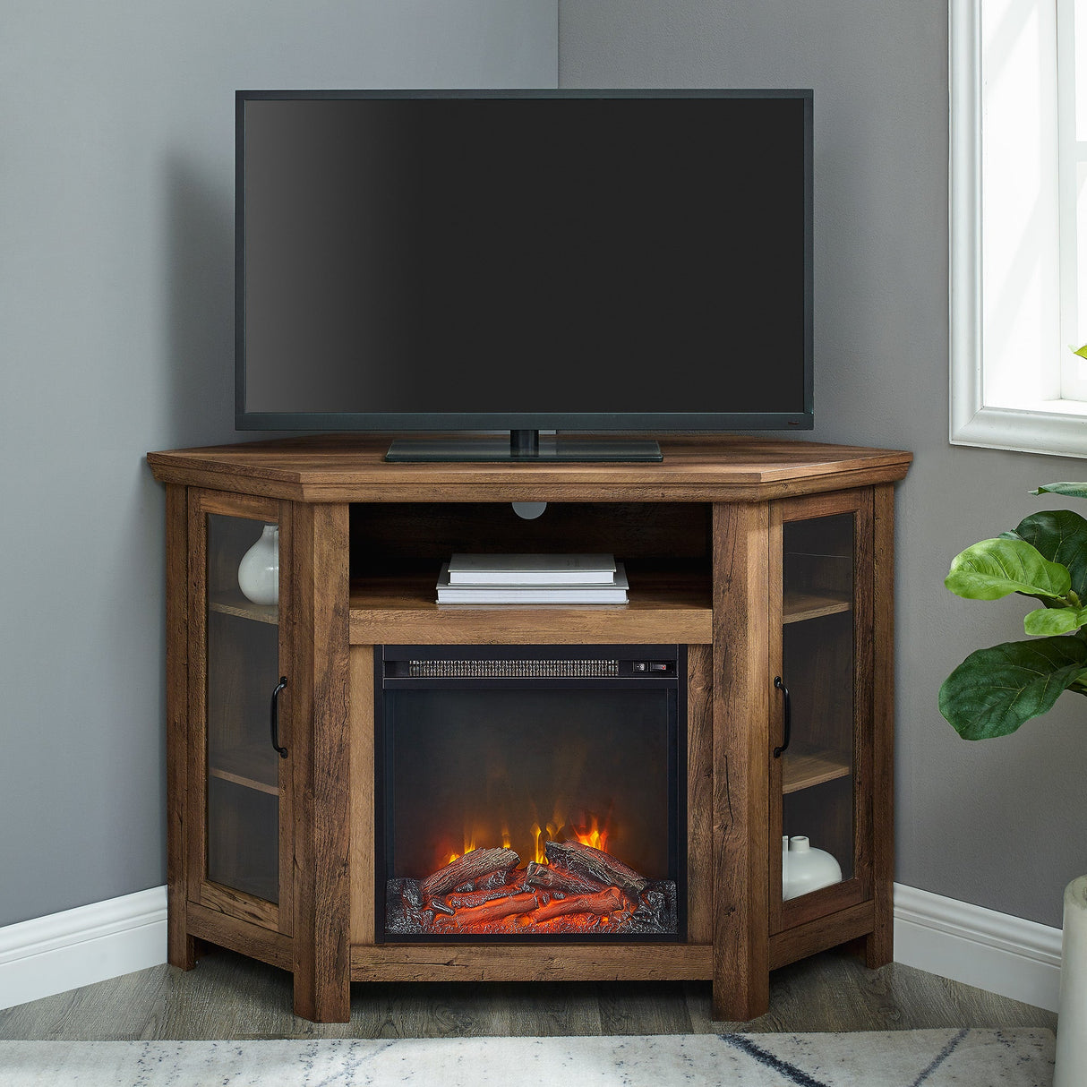 Barn 48" Wood Corner Fireplace TV Stand-Fireplace-Parc Decor