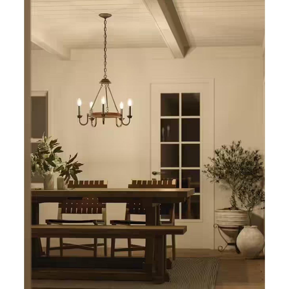 Barrett 22"W 5-Light Chandelier by Kichler Auburn Stain with Anvil Iron Finish