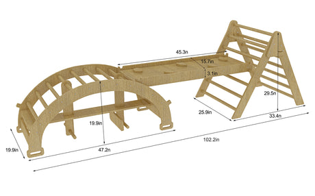 Bazel 6-in-1 Pikler Climber Set – Wooden Triangle, Rocker Arch & Slide for Toddlers-Indoor-Parc Decor