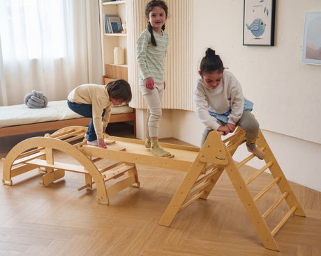 Bazel 6-in-1 Pikler Climber Set | Wooden Triangle, Rocker Arch & Slide for Toddlers-Indoor-Parc Decor