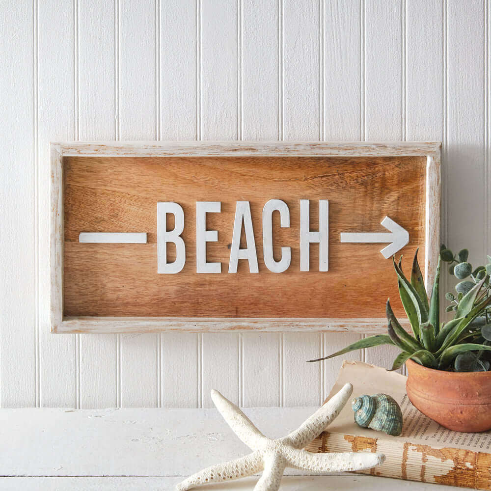 Beach Directional Wall Sign in Framed Wood-wall sign-Parc Decor