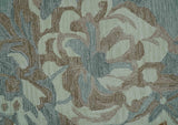 Beautiful Blue, Ivory and Olive Floral Design 8x10 Hand Tufted wool Rug