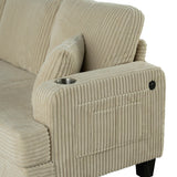 Beige 3 Piece Set Comfy Sofa Couch 3-Seater & Loveseat Sofa with Storage Ottoman with USB