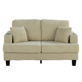 Beige 3 Piece Set Comfy Sofa Couch 3-Seater & Loveseat Sofa with Storage Ottoman with USB