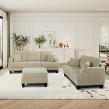 Beige 3 Piece Set Comfy Sofa Couch 3-Seater & Loveseat Sofa with Storage Ottoman with USB