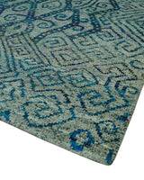 Beige and Blue 5x7.6 Large design Hand Knotted wool area rug