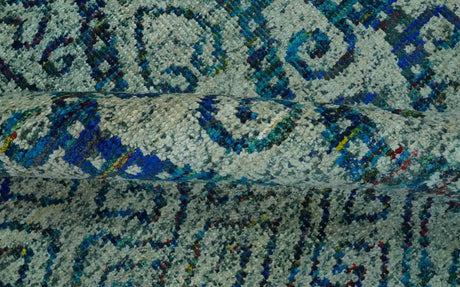 Beige and Blue 5x7.6 Large design Hand Knotted wool area rug