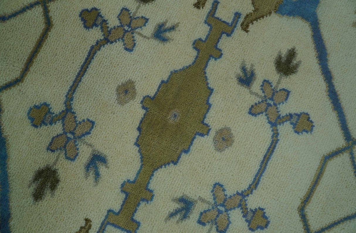 Beige and Blue Hand Knotted Oushak Custom Made wool Rug
