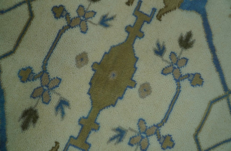 Beige and Blue Hand Knotted Oushak Custom Made wool Rug