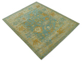 Beige And Blue Traditional 8x10 Hand Knotted Wool Area Rug