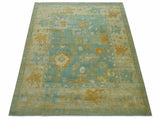 Beige And Blue Traditional 8x10 Hand Knotted Wool Area Rug