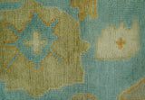 Beige And Blue Traditional 8x10 Hand Knotted Wool Area Rug