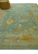 Beige And Blue Traditional 8x10 Hand Knotted Wool Area Rug