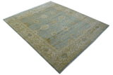 Beige And Blue Traditional Oushak Design 12x15 Hand Knotted Wool Rug