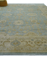 Beige And Blue Traditional Oushak Design 12x15 Hand Knotted Wool Rug