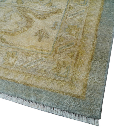 Beige And Blue Traditional Oushak Design 12x15 Hand Knotted Wool Rug