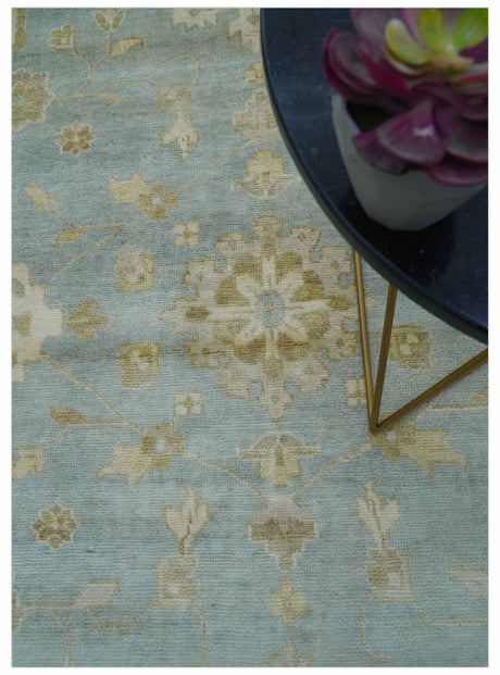 Beige And Blue Traditional Oushak Design 12x15 Hand Knotted Wool Rug