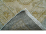 Beige And Blue Traditional Oushak Design 12x15 Hand Knotted Wool Rug