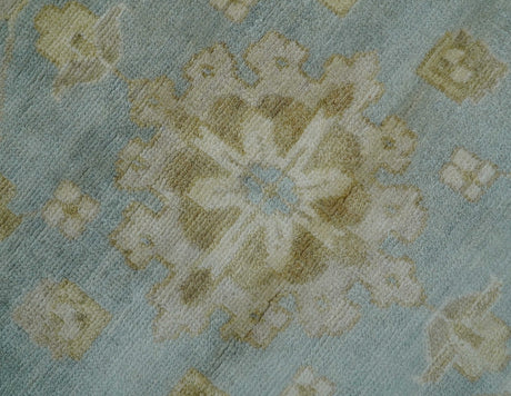 Beige And Blue Traditional Oushak Design 12x15 Hand Knotted Wool Rug