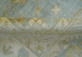 Beige And Blue Traditional Oushak Design 12x15 Hand Knotted Wool Rug