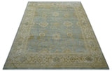 Beige And Blue Traditional Oushak Design 12x15 Hand Knotted Wool Rug