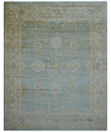 Beige And Blue Traditional Oushak Design 12x15 Hand Knotted Wool Rug