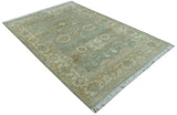 Beige And Blue Traditional Oushak Design 6x9 Hand Knotted Wool Area Rug