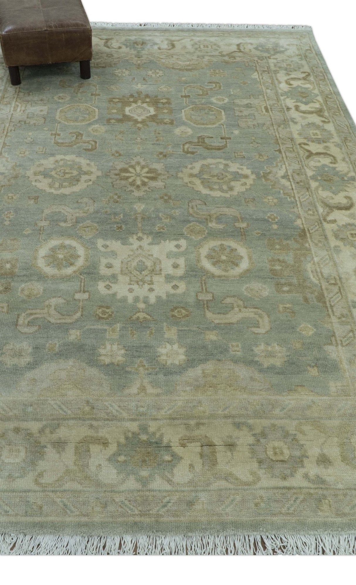 Beige And Blue Traditional Oushak Design 6x9 Hand Knotted Wool Area Rug