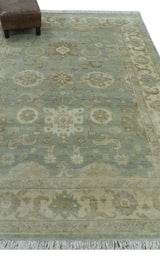 Beige And Blue Traditional Oushak Design 6x9 Hand Knotted Wool Area Rug
