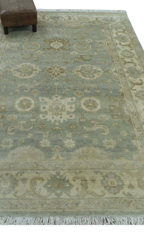 Beige And Blue Traditional Oushak Design 6x9 Hand Knotted Wool Area Rug