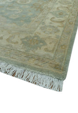 Beige And Blue Traditional Oushak Design 6x9 Hand Knotted Wool Area Rug